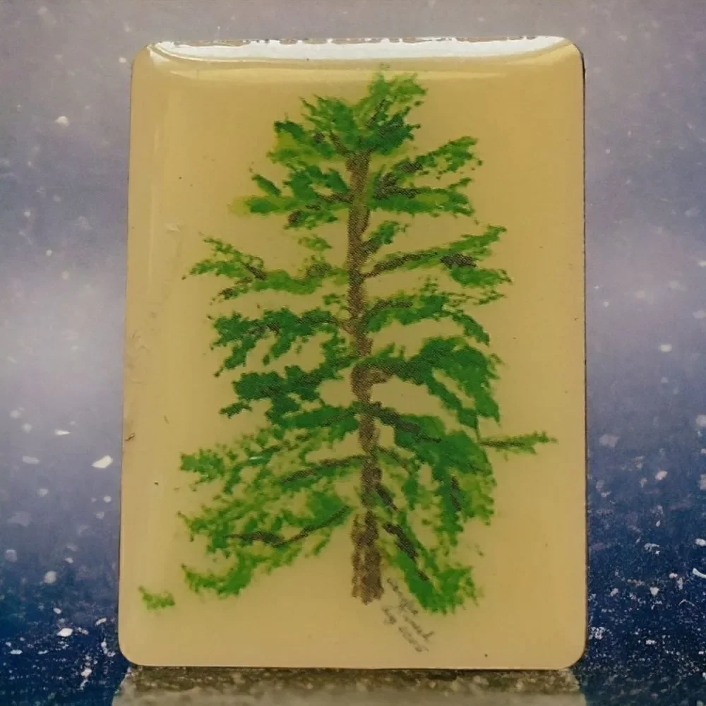 Artist Handpainted Pine Tree Pin Tie Tack Lapel Pin Brooch Fir Enameled 2005.  C
